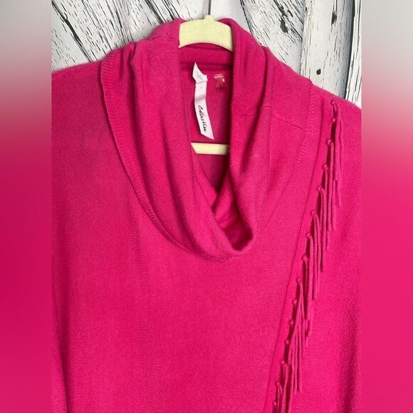NY Collection Sweater Cowl Neck Fringe Tunic Pink M - Picture 3 of 8